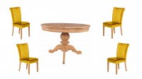 Moreno Single Pedestal Table (+390 leaf) + four Trafford Dining Chairs