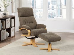 Victoria Recliner Swivel Chair & Stool in Leather Match