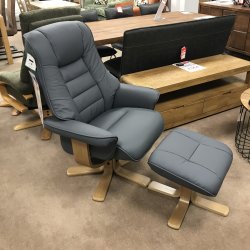 Porto Recliner Swivel Chair & Stool in Leather/Match