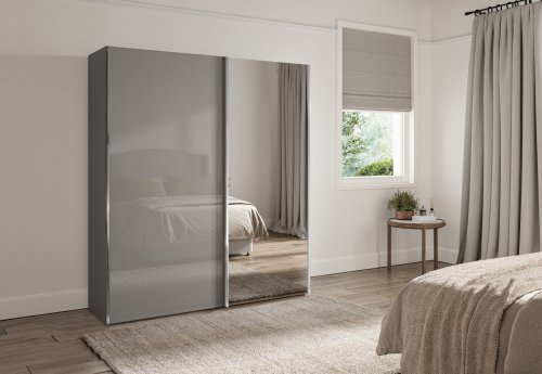 Wiemann Miami Plus Wardrobe with Glass Doors in White & Crystal Mirrored Doors