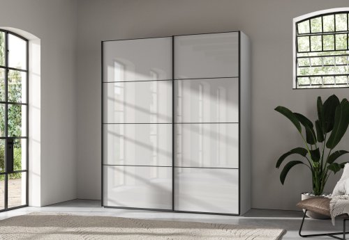 Wiemann Miami Plus Wardrobe with Wooden Doors in Carcase Colour & Glass Doors in White