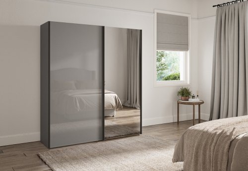 Wiemann Miami Plus Wardrobe with Glass Doors in Graphite & Crystal Mirrored Doors