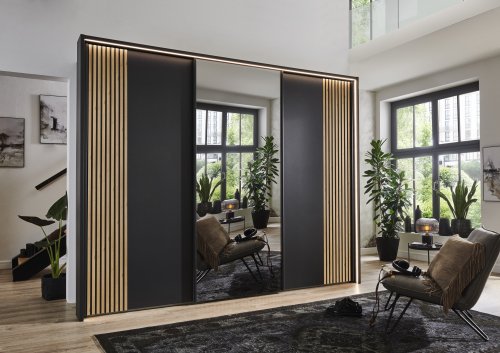 Wiemann Denver Wardrobe with Doors in Crystal Mirror & Decking in Carcase Colour