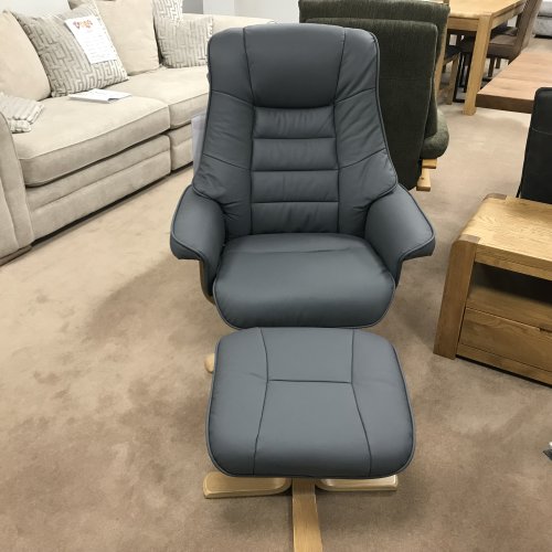 Porto Recliner Swivel Chair & Stool in Leather/Match