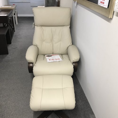 Victoria Recliner Swivel Chair & Stool in Leather Match